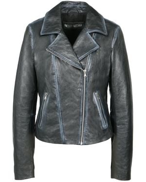 Freaky Nation Used Leather Biker Jacket Star - Black