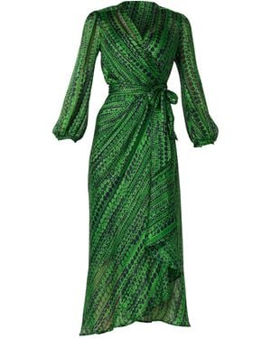 SACHA DRAKE The Savoir Lurex Chiffon Midi Wrap Dress - Green