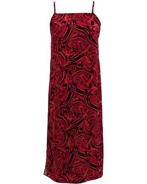 Janara Jones Lava Print Chiffon Side-Split Staight-Neck Cami Top - Red