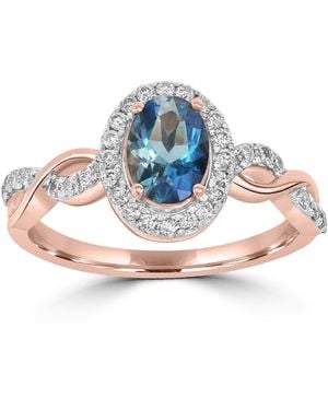 Artisan Rose Oval Cut Aquamarine Pave Diamond Designer Ring - Blue