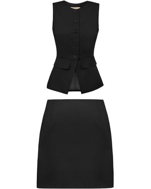 ALINA CERNĂTESCU Sansiro Set High-Neck Waistcoat & A-Line Mini Skirt - Black