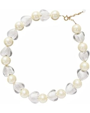I'MMANY LONDON Whisper Of Heart Glass Heart And Jumbo Pearl Necklace, Clear - Metallic