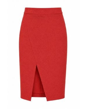Conquista Asymmetric Wrap-Front Pencil Skirt - Red