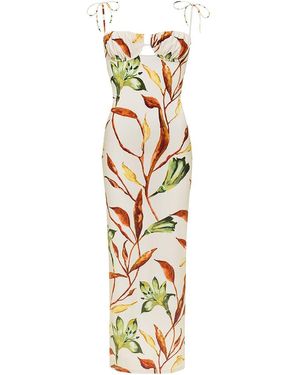 Montce Rooted Floral Petal Long Slip Dress - Metallic
