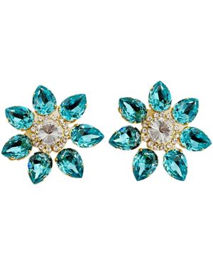 Achala Handcrafted Crystal Flower Earrings - Blue