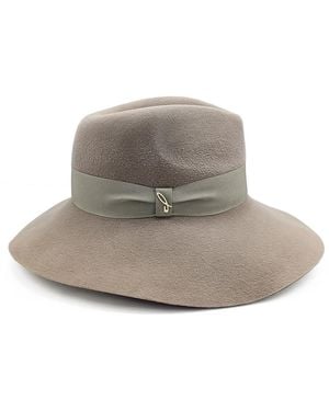 DORIA 1905 Neutrals Neutral Velour Lapin Felt Wide Brim Drop Hat - Grey