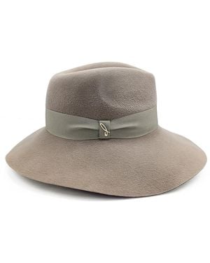 DORIA 1905 Neutrals Neutral Velour Lapin Felt Wide Brim Drop Hat - Grey