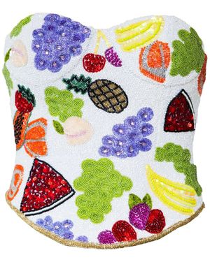 Self-Adore Fruit Hand-Beaded Embellished Corset Top - Green