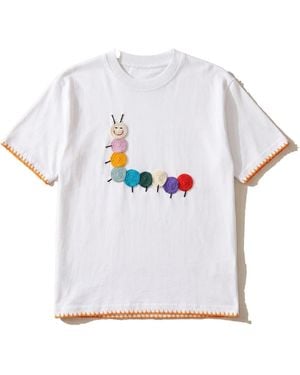 Ana Chic Caterpillar Handmade Crochet Applique Cotton Tee - White