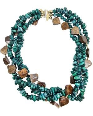 Farra Bamboo Coral With Tiger-Eye Stone Multi-Layers Necklace - Green