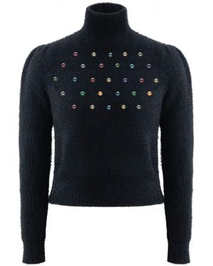 Roch Perel Embellished Fur Knit Sweater - Blue