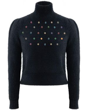 Roch Perel Embellished Fur Knit Sweater - Blue