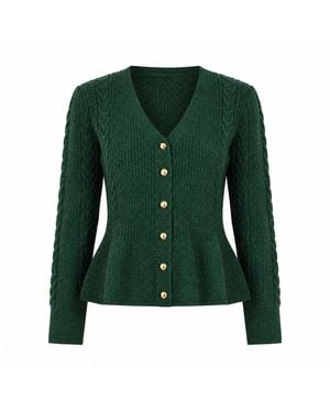 Yumi' Cable Knit Peplum Cardigan - Green