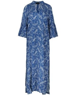 Conquista Long Kaftan Style Paisley Dress - Blue