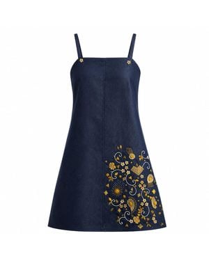 Richa Sharma Embroidered Denim Tunic Dress - Blue