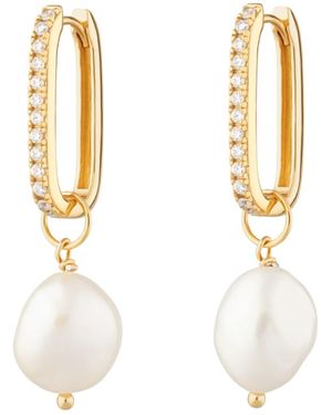 Scream Pretty Sparkle Oval Hoop Earrings With Baroque Pearls - Metallic