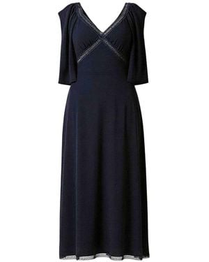 IZABELA MANDOIU Elegant Midi Dress With Lace Details And Cape Sleeves - Black