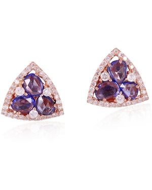 Artisan Rose 18K Rose Sapphire & Diamond Triangle Earrings - Purple