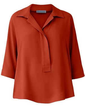 Perlavera Pino Brique Hidden Placket Three Quarter Sleeve Shirt - Red