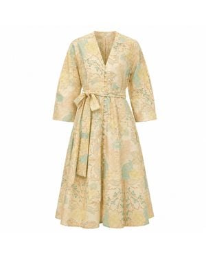 Exquise Neutrals Afrodille V Neck Long Sleeve Midi Dress - Natural