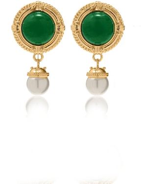 VIEA Ivy Enamel & Pearl Vintage Statement Earrings - Green