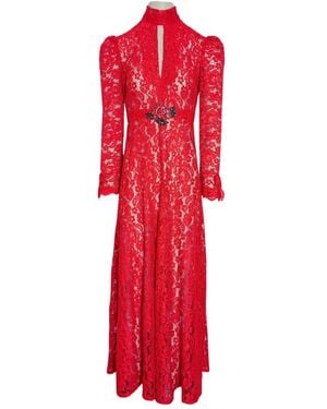 Couture to Your Door Gothic Vintage Lace Maxi Dress - Red