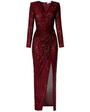 AGGI by HALEWSKI Scarlet Burgundy Sparkle Sequined Maxi Dress With Long Sleeve - Red