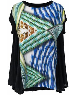 Conquista Oversized Graphic Print Top With Draped Sides – Artistic Statement & Fluid Comfort - Green