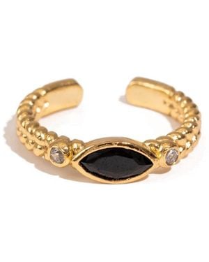 Ebru Jewelry Onyx Teardrop Gemstone Adjustable Ring - Metallic