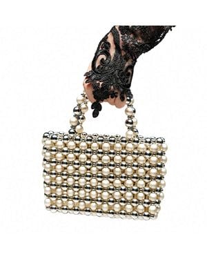 Belyed Handcraft La Perla –Handmade Japanese Pearl Beaded Handbag By Belyed - Metallic