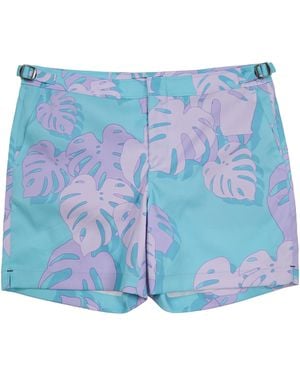 lords of harlech Pool Monstera Floral Tailored Swim Short - Blue