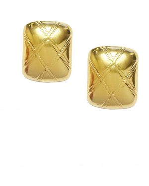 The Gala Quilted Rectangle Stud Earrings - Metallic