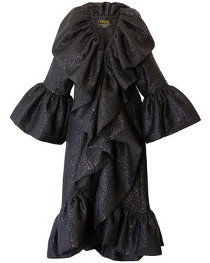 Byvinnik Ruffle Jacquard Manhattan Opera Coat - Black