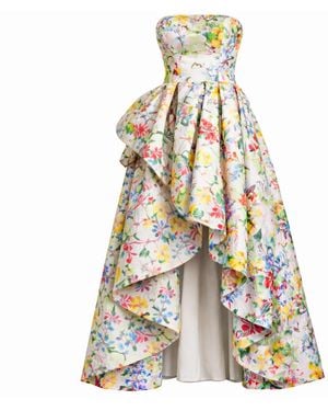 Mac Duggal Strapless Printed Mikado Bubble Hem High Low Gown - Blue