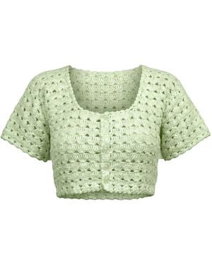 Ana Chic Sage Openwork Handmade Crochet Top - Green