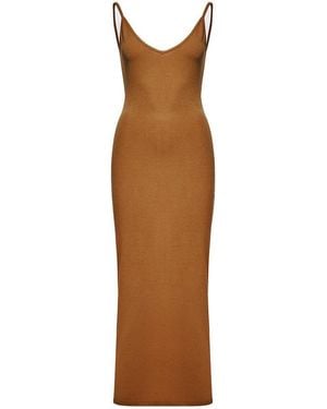 Maison sél Textured Midi Dress – - Brown