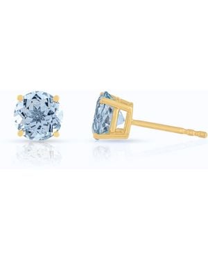AVJD New York Solid Round Natural Aquamarine Two Carat Total Weight Stud Earrings - Blue