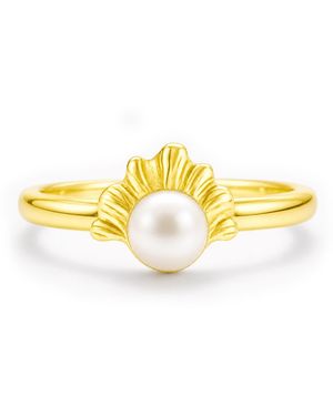 Unaloe Adjustable Shell Ring With Natural Pearl - Yellow