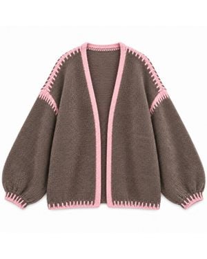 LAtelier London Knit Cardigan With Contrast Stitching - Brown