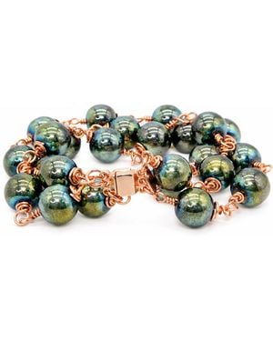 Rejected Hearts Club Rose Jasmine Socialite Hematite Beaded Bracelet With Magnetic Clasp - Green