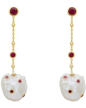 LÁTELITA London Polka Dot Baroque Pearl Chain Drop Earrings Ruby - White