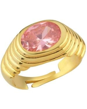 LINYA JEWELLERY Lyra Oval Crystal Stone Little Finger Knight Ring - Metallic