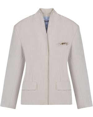 Nocturne Neutrals Brooch Detail Collarless Jacket - Grey