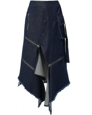 Metamorph Asymmetric Dark Denim Skirt With Zippers - Blue