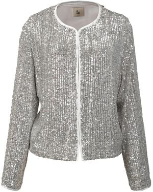 Smart and Joy Round Collar Glitter Jacket - Grey