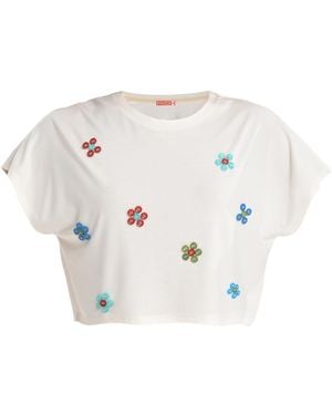 Lalipop Design Embellished Floral Crop Top - White