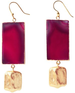 YAA YAA LONDON Hold The Baby Fuchsia Agate Statement Earrings - Pink