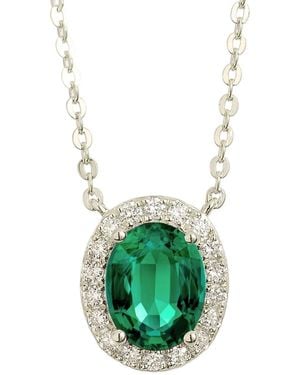 Juvetti Mina Oval Emerald & Diamond Halo Necklace - Green