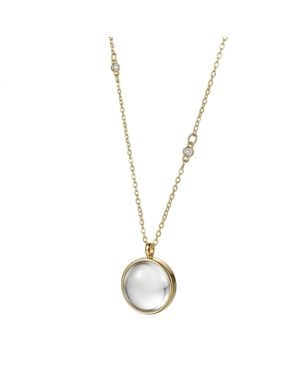 Mercela Glass Memory Locket Necklace With Cz Accents – Plated Stainless Steel Jewellery - Metallic
