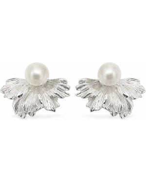 Angel Barocco Freshwater Pearl Layered Fan Stud Earrings - White